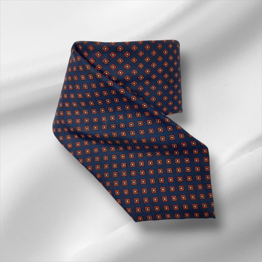 Marshall Fields Vintage Navy Blue Geometric Pattern Silk Tie